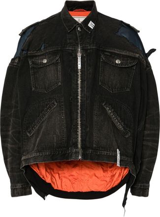 Miharayasuhiro layered denim jacket - men - Polyester/Nylon/Wool/Cotton - 46 - Black