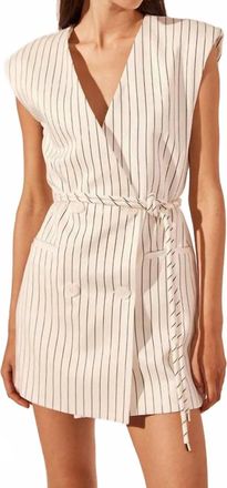 Shona Joy Harley Sleeveless Blazer Dress In Ivory Black Pinstripe