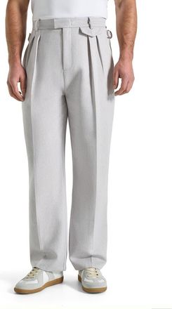 Mani&egrave;re De Voir Pierre Relaxed Fit Textured Pleated Tailored Trousers in Light Grey at Nordstrom, Size 36