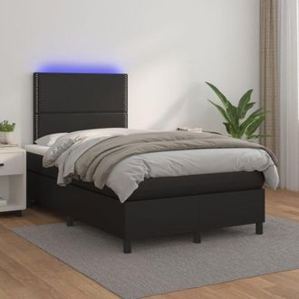 vidaXL Vidaxl - Cama Box Spring Colch&oacute;n Y Led Cuero Sint&eacute;tico Negro 120x200 Cm