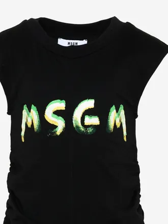 Msgm Logo-Embroidered Cotton Dress - Black