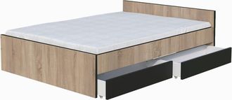 Weber Industries Cama con 2 cajones, madera negra y efecto roble, 140x190 cm