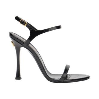 Roberto Cavalli High Heel Sandals, female, Black, Size: 9 US Croc-Effect Leather High-Heel Sandals