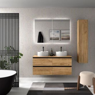 Cygnus Bath Mueble de Ba&ntilde;o BEQUIA METAL 140cm Roble Lavabo sobre encimera Porcelana