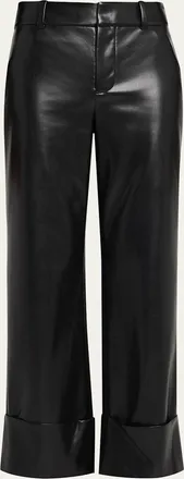 Alice & Olivia Alexander Vegan Leather Cuffed Pants