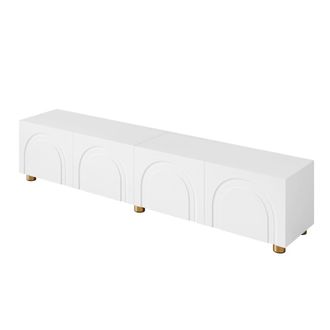 Urban Meuble Mueble tv blanco dise&ntilde;o arco 4 puertas con patas doradas, 180 cm