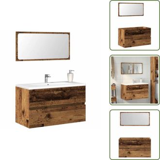 vidaXL Armadio da bagno - vidaXL Mobile da Bagno con Specchio in Legno Antico Legno Multistrato - Armadietto con specchio