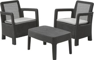 Keter Conjunto de Jardín terraza balcón tarifa gris sillones y mesa exterior gris resina con cojines Silla(x2): 71 x 69 x 79 - Keter