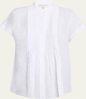 Lafayette 148 New York Ruched Pintuck Linen Blouse
