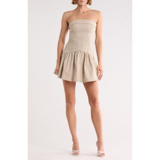 Madden Girl Foldover Strapless Drop Waist Minidress in Almond Cream at Nordstrom Rack, Size X-Large