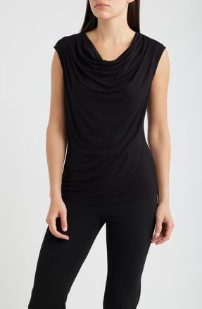 Anne Klein Pleated Cowl Neck Extended Shoulder Top in Anne Black at Nordstrom, Size Xx-Small