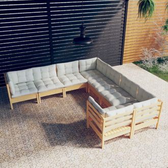 vidaXL Muebles De Jard&iacute;n 8 Pzas Y Cojines Madera Maciza De Pino Crema Vidaxl