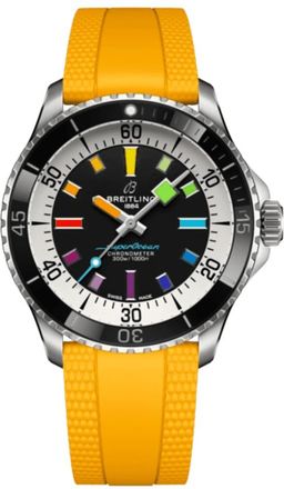 Breitling Superocean Automatic 42 Black Dial Yellow Rubber Strap Mens Watch A17375211B2S4