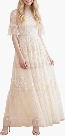 Needle & Thread Midsummer Lace Round Neck Dress in Champagne at Nordstrom, Size 18