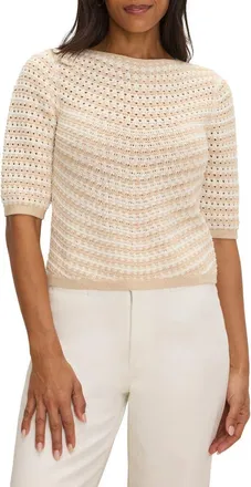 Nic+Zoe Stripe Pointelle Knit Sweater in Neutral Multi at Nordstrom, Size Xx-Large