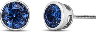 House of Brilliance 14K White Gold 1.0 Cttw Blue Lab-Grown Diamond Screw-Back Classic Bezel Solitaire Stud Earrings (Blue Color, VS2-SI1 Clarity)