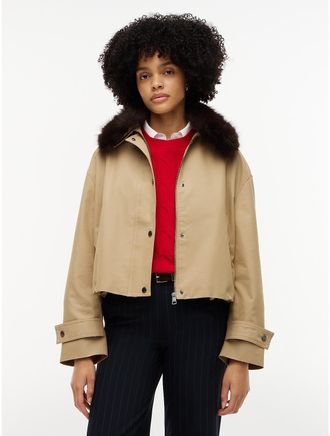 Tommy Hilfiger Womens Faux Fur-Trimmed Bomber Jacket - Camel - XXS