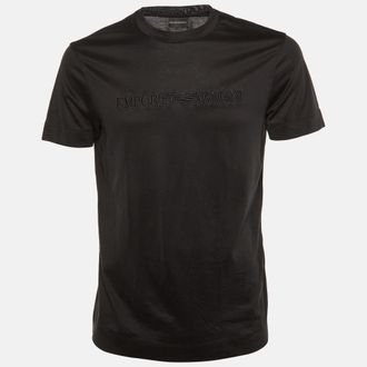 Emporio Armani Black Logo Embroidered Jersey Crew Neck T-Shirt