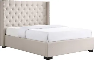 Vente-Unique [NEW VERSION]Cama 200 x 200 cm con cabecero capiton&eacute; - Tela - Beige - MASSIMO