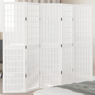 Berkfield Home Room Divider 5 Panels White Solid Wood Paulownia