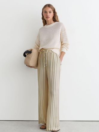 Reiss Neutral & navy Linen Striped Wide-leg Trousers, 10R