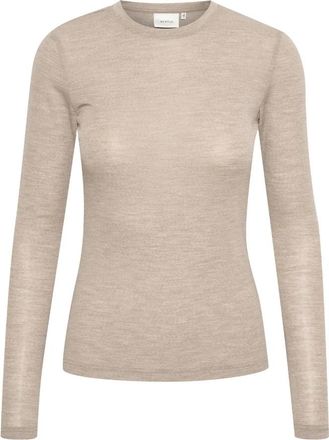 Gestuz Zachte Wol Ronde hals Top Sand Melange - Dames - Ronde hals truien - Beige - S - Wol - Truien & Vesten