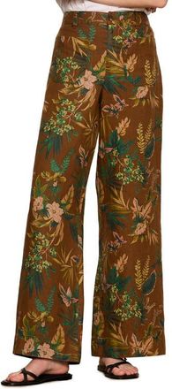 Sanctuary Floral Print Wide Leg Linen Pants in Vintage Ivy Brown at Nordstrom, Size 29