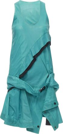 Proenza Schouler teal leather ruffle trimmed dress