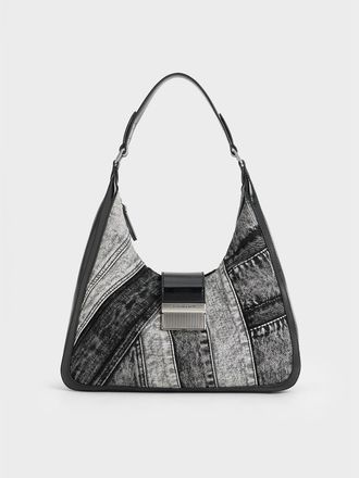Charles & Keith Charlot Patchwork Denim Hobo Bag