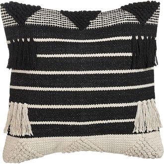 Beliani Coj&iacute;n De Algod&oacute;n Beige Negro 50 X 50 Cm Hecho A Mano Patr&oacute;n Geom&eacute;trico Chittoor