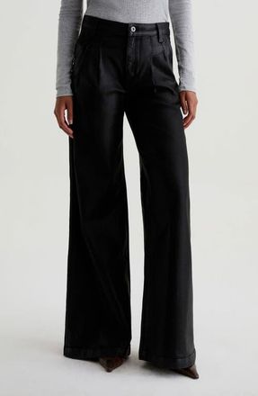 AG - Adriano Goldschmied Dorine Coated High Waist Wide Leg Jeans in Ltt Lt Super Black at Nordstrom, Size 27