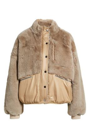 dRA Lucien Leopard Mixed Media Jacket in Taupe at Nordstrom, Size Large