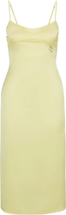 HUGO BOSS Satijnen midi-jurk met uitgesneden details en logobedel - Geel