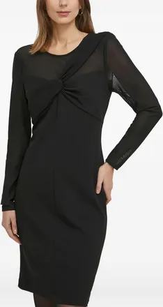 DKNY knot-detail long-sleeve mini dress - women - Polyester/Polyester/Recycled Polyester/Elastane - S - Black