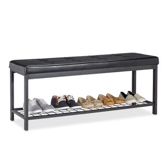 Relaxdays Relaxdays Banco Zapatero Xxl, Metal-piel Sint&eacute;tica, Negro, 49 X 115 X 40 Cm