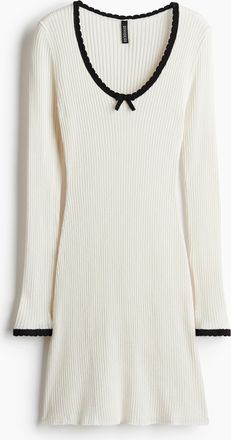 H&M Bodycon-Kleid in Rippstrick - White