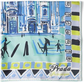 Prada Pittoresque 90 Milan-print foulard - women - Silk - One Size - Blue