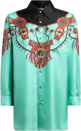 Etro Zijden Twill Blouse - Dames - Overhemden - Groen - M - Overhemden
