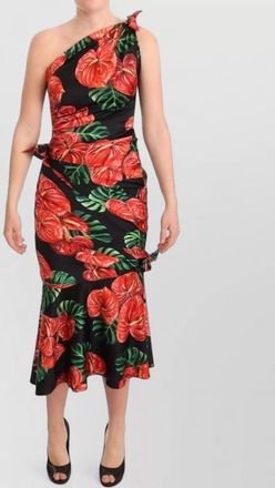 Dolce & Gabbana silk floral-print draped one-shoulder midi dress