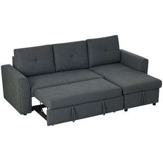 HOMCOM Dark Blue 3 Seater Sofa Bed - Convertible Pull Out Sofa With Storage - Dark Grey | TJ Hughes
