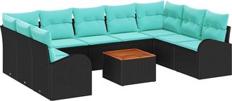 vidaXL Conjunto De Sof&aacute;s De Jard&iacute;n 10 Uds. Negro Y Turquesa Vidaxl