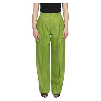 Elisabetta Franchi Linen-blend Trousers - female - Elisabetta Franchi - Wide Trousers - Green - L - Trousers