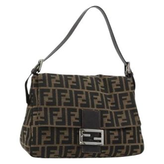 Fendi Pre-owned Shoulder Bags, female, Brown, Size: ONE SIZE Pre-owned Zucca Canvas Shoulder Bag