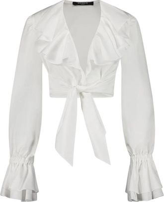 Balmain Ruffled Poplin Shirt - Dames - Blouses - Wit - XS - Katoen - Overhemden
