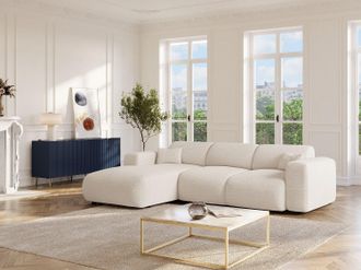 Vente-Unique Grande divano letto angolo a sinistra in Tessuto bouclette Bianco - POGNI di Maison C&eacute;phy
