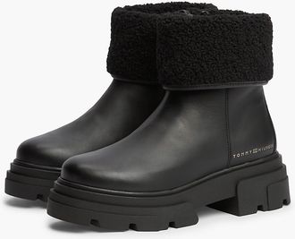 Tommy Hilfiger Womens Fold-Over Cuff Leather Ankle Boot - Black - US 6.5 / EU 37