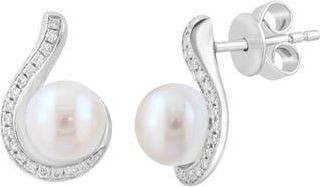 Effy Diamond & Freshwater Pearl Stud Earrings in White at Nordstrom Rack