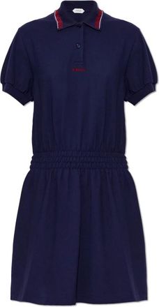 Versace Abito corto in piqu&eacute; di cotone con logo ricamato - - Dresses - Donna - Blu - L