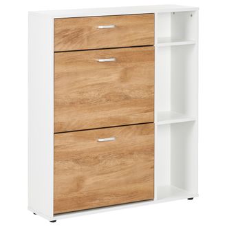 Beliani Beliani - Mueble Zapatero 2 Compartimentos Caj&oacute;n Estantes Abiertos Madera De Ingenier&iacute;a Madera Clara Blanco Mackay