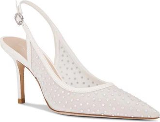 Stuart Weitzman Emilia Mesh 85 Pump Womens White Leather Slingback GAL2038